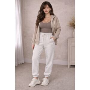 Perfect White Tee Sweatpants XS Ivory Jogger Lounge Made in USA Cozy